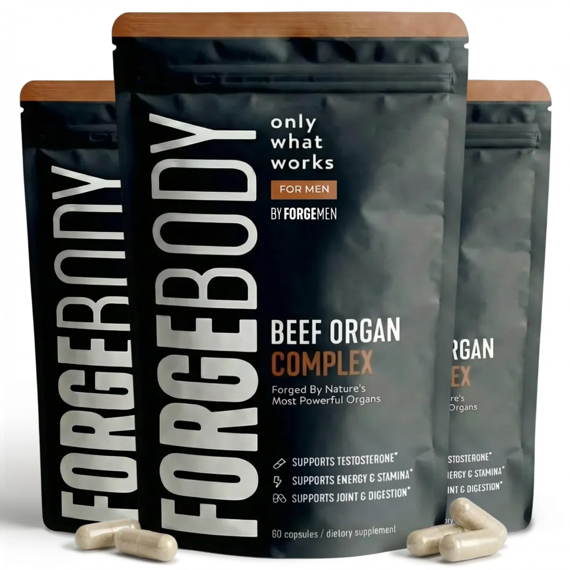FORGEBODY® Beef Organ Complex Capsules [3 MONTHS] - 100% Grass Fed Beef Organ Supplement with Blend of Liver, Heart, Bone Marrow, Pancreas & Testicles - Supports Body Health & Brain Function (NON-GMO)