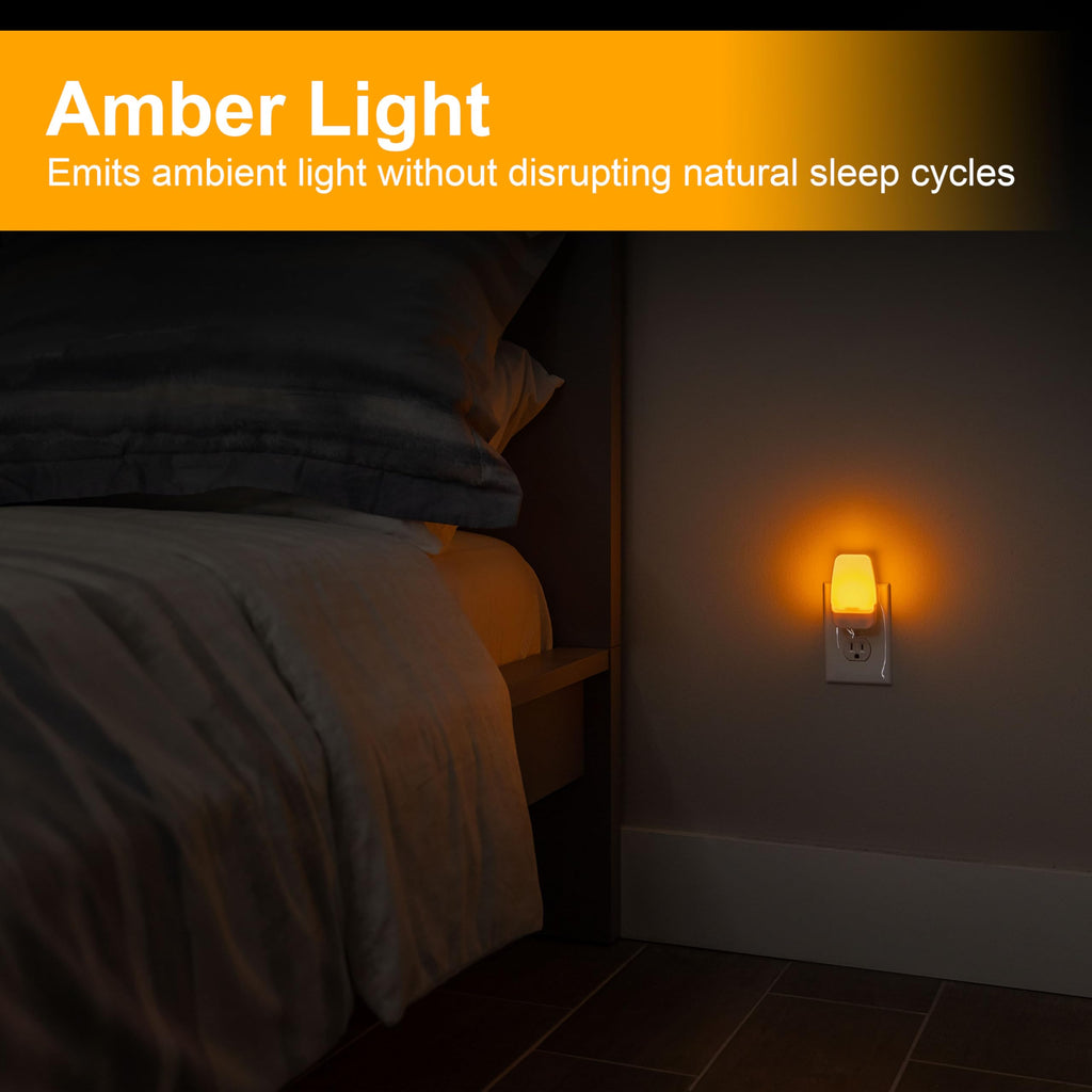 GE Sleeplite Night Lights Plug Into Wall, Dusk to Dawn Sensor, Ambient Lighting, Sleep Aid, Bathroom Decor, LED Lights for Bedroom, Apartment Essentials, Smart Home,86153, Amber, 4 Pack