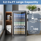 Electactic Mini Fridge 130 Can Beverage Refrigerator Cooler, 3.2 Cu.Ft Drink Fridge for Soda Wine Beer, Adjustable Temperature Control for Home Office, Black