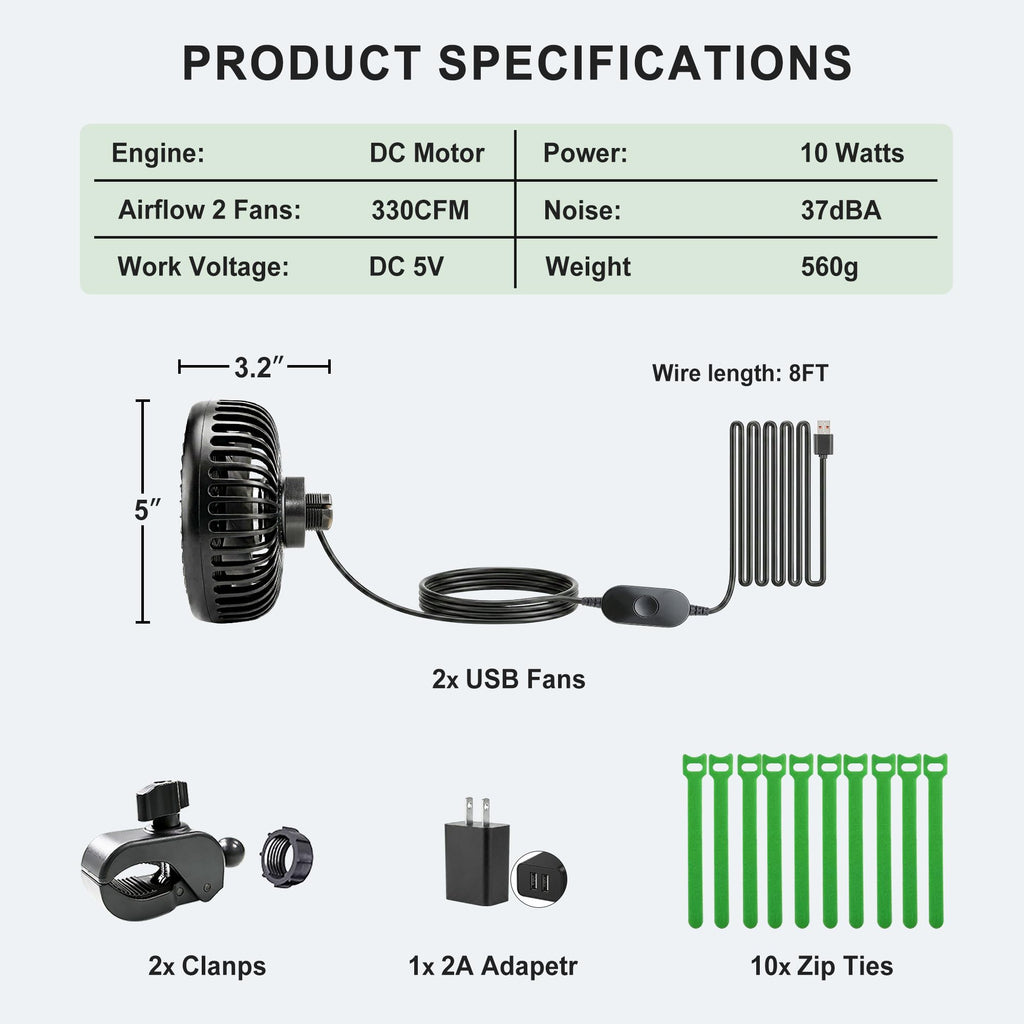 Pidemeo Grow Tent Fan 2-Pack, 5 Inch Clip On Plant Fan,Non-Oscillating