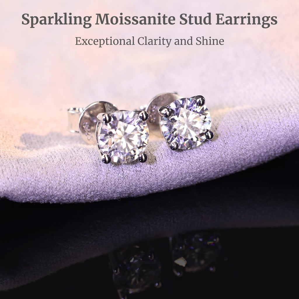 Moissanite Stud Earrings for Women and Men，925 Sterling Silver Earrings