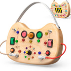 UdoUto Montessori Wooden Busy Board for Toddlers with LED Lights & Switches
