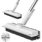 Floor Scrub Brush with Long Handle, 3 in 1 Scrape and Heavy-Duty Stiff Bristle Scrubber Brush for Cleaning Shower Bathroom, Patio, Garage, Kitchen, Wall and Deck (White, 2 Pack)