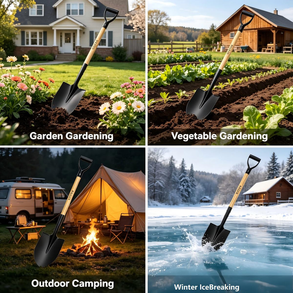 KOLEIYA 41 Inch Round Point Shovel for Digging,Heavy Duty Garden Shovel with D-Handle,Wooden Handle,Ideal for Gardening,Landscaping,Beach,and Snow Removal