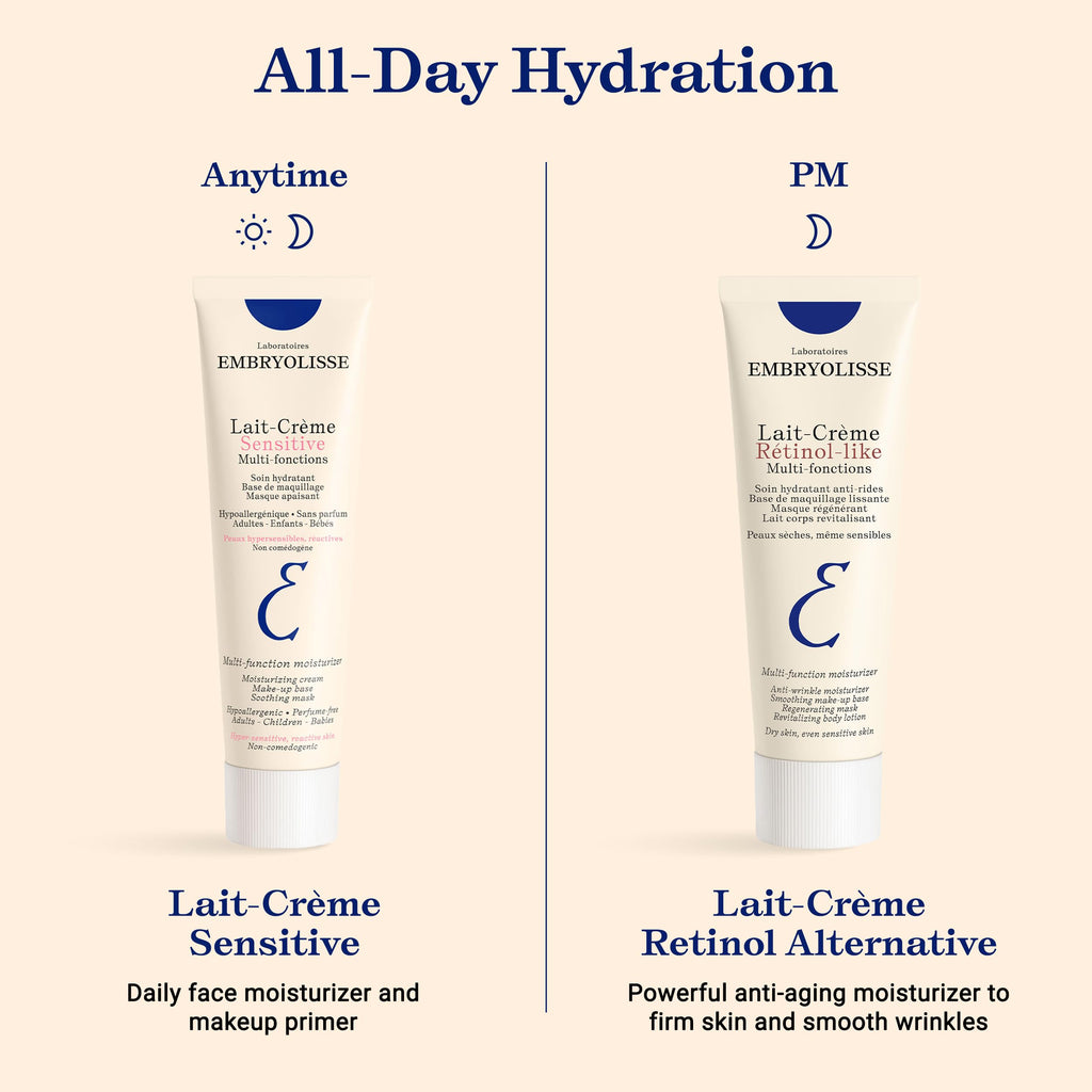 Embryolisse Lait Creme Sensitive Moisturizer. Hypoallergenic Face & Body Cream for All Skin Types With Aloe Vera & Shea Butter. Fragrance Free & Suitable for Sensitive Skin, 1.01 Fl Oz
