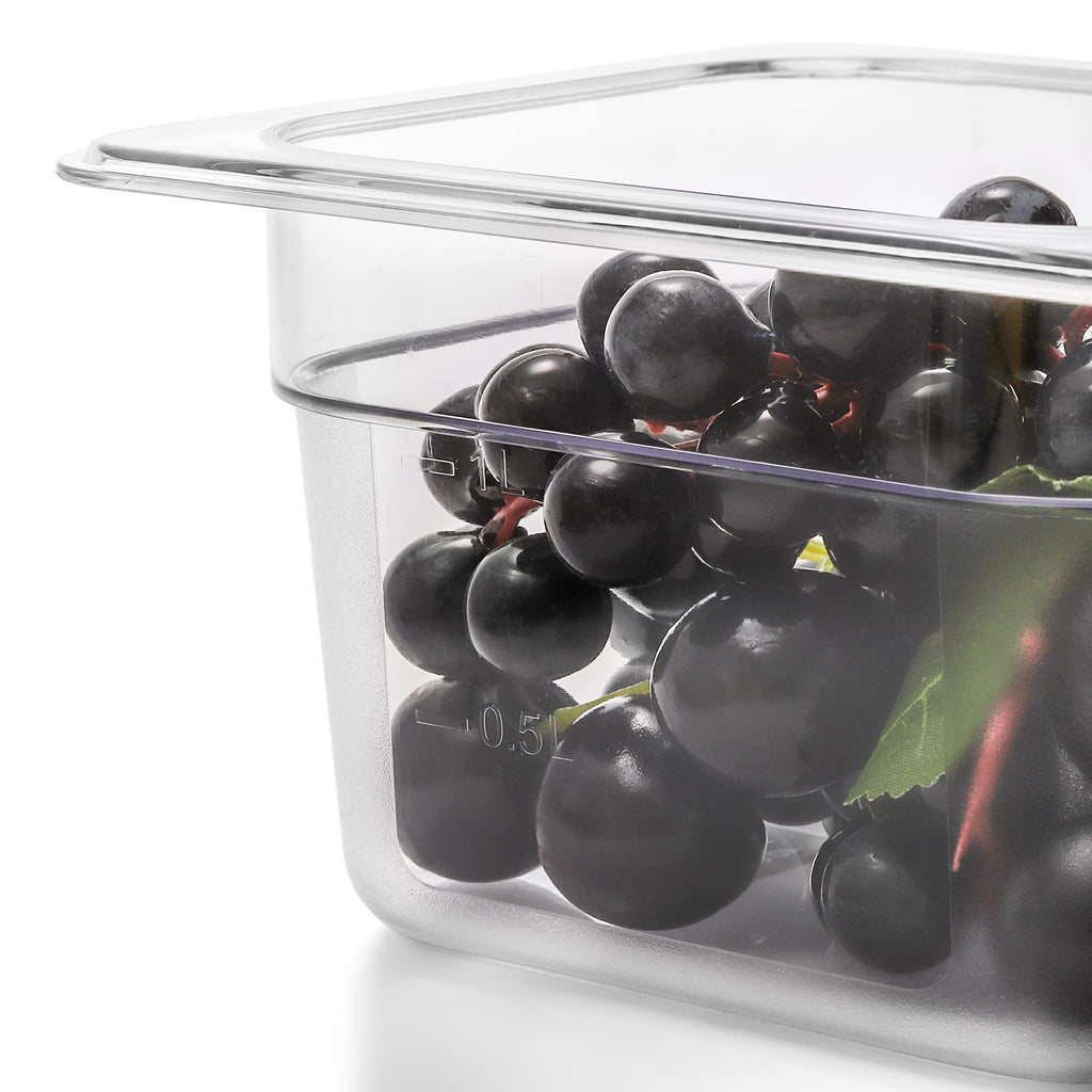 Bekith 6 Pack 1/6 Size Plastic Clear Food Pans with Lids for Kitchen Restaurant Food Prep, 4 Inches Deep