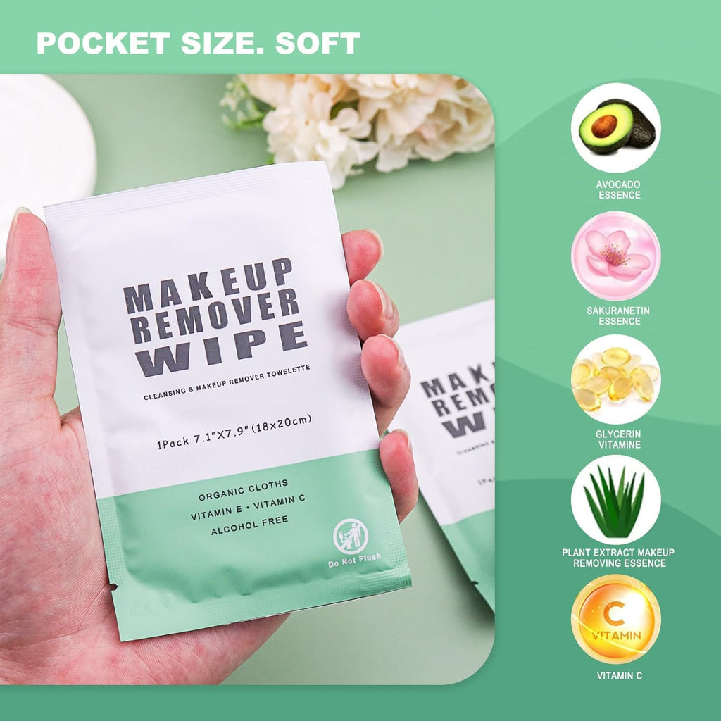 Gisdo 100 pcs Disposable Skin Cleansing Wipes, Individual Wrapped, Safe, Convenient, Lightweight, Remove Makeup(Green)