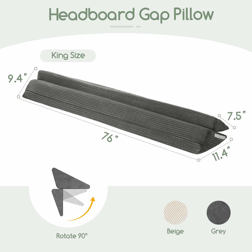 HIGOGOGO King Size Wedge Pillow for Headboard Gap - Multi Functional Mattress Wedge Bed Gap Filler Close The Gap (0-7") Between Your Mattress and Headboard or Wall (Grey 76"x11"x9")