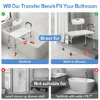 500lb Heavy Duty Shower Bench, Tool-Free Tub Transfer Bench with Arms & Back, Height Adjustable Handicap Shower Seat, Non-Slip Bath Safety Chair for Elderly & Surgery Recovery