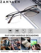 ZanyLen Blue Light Blocking Glasses Men Computer Gaming Glasses Rectangle Metal Semi-rimless Black/Golden Frame Anti Glare/UV400 Clear Lens