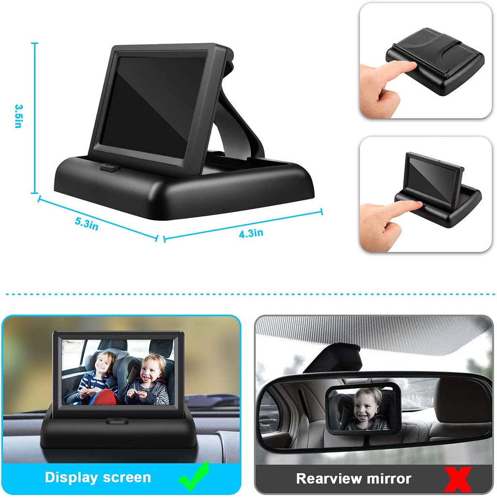Baby Car Mirror with 4.3'' HD Night Vision Function Display, Safety Car Seat Camera with Wide Crystal Clear View, Easily Observe The Baby’s Move(Not USB)
