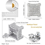 TOPGRILLZ 925 Sterling Silver Square Screw Stud Earrings 14K Gold Plated 5A+ Cubic Zirconia Iced Out Square Screw Back Hypoallergenic Cube Large Stud Earrings For Men Women(03Silver)