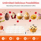 Fimary Silicone Muffin Pan with Metal Reinforced Frame - 12 Cups Muffin Pan With 24 Cups for Homemade Muffins, Cupcakes, Oven and Dishwasher Safe - Set of 2, Rainbow Dots