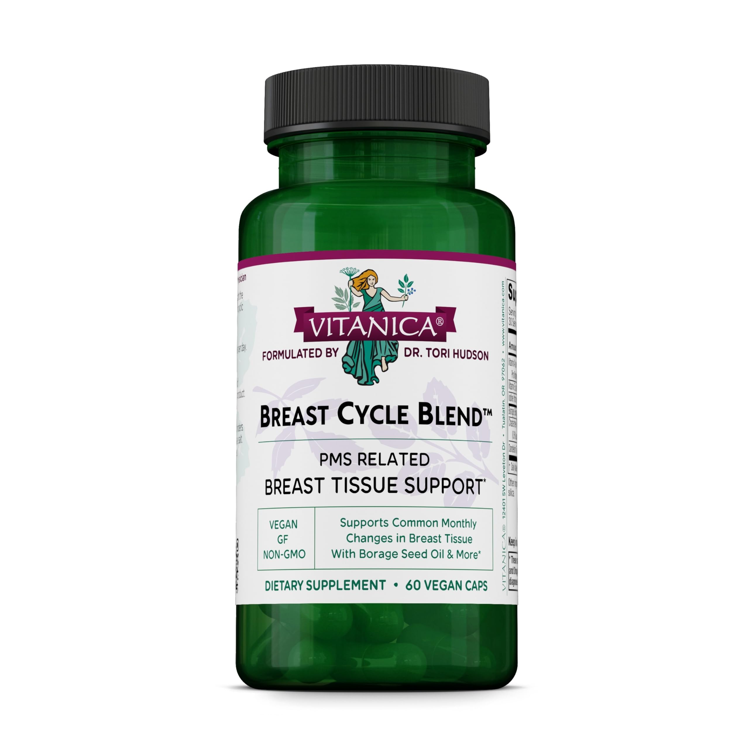Vitanica Breast Cycle Blend - Breast Support Supplement with Chaste Tree Berry & Vitamin E - Cycle Support Supplement for Women - Female Dietary Supplement with Vitamin A - Vegan - 60 Capsules