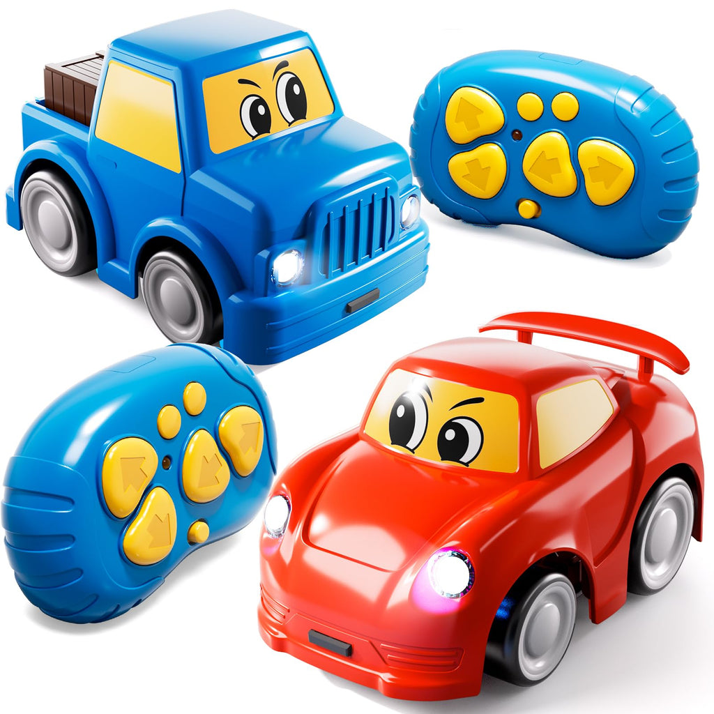 WATUDOU Remote Control Car for Toddlers 1-3 2-4 3-5, 2 Pack Cartoon 2.4 GHz RC Cars for Kids, Electric Hobby RC Car Toys, Christmas Birthday Gifts Toys for Kids Boys Girls 2 3 4 5 6 Years Old