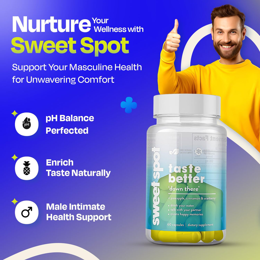Pineapple Probiotics for Men – 625mg Sweet Spot Formula with Pineapple Extract, Cranberry & Cinnamon, Supports pH Balance & Freshens Taste, 60 Capsules, Made in the USA