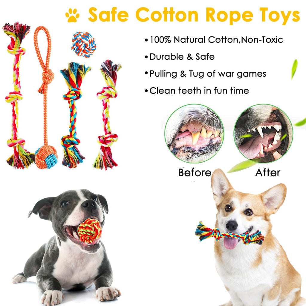 Aipper Dog Toys 25 Pack for Fun and Teeth Cleaning, Puppy Chew Toys Pack with Squeak Plush Toy,Squeaky Toy Balls,Tug of War and Rope Toys for Puppy to Small Dogs