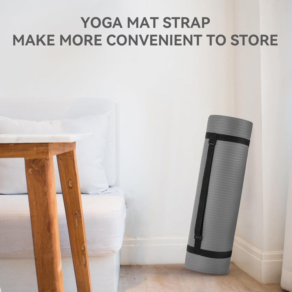 Fitvids 1/2-Inch Thick High Density Foam Exercise Yoga Mat with Carrying Strap, For Cushioning The Body Against Hard Floors, Gray
