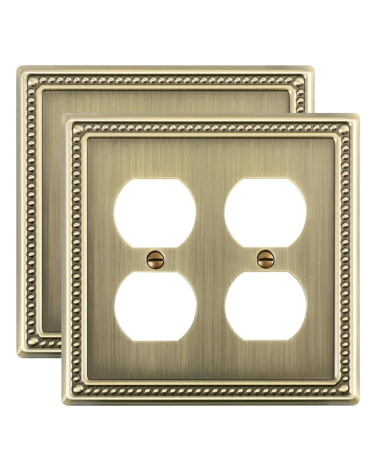 TREEWELL 2-Pack Double Duplex Outlet Cover, Antique Brass Metal Switch Plates and Outlet Covers, Pearls Decorative Wall Plates for Electrical Outlets, 2 Gang Receptacle Cover, Corrosion Resistant
