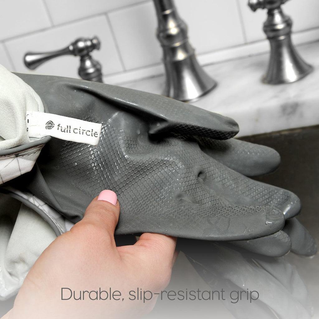 Full Circle Splash Patrol - Natural Latex Cleaning Dish Gloves, Stay-Dry Cotton Cuffs, Durable with Protective Lining, Medium/Large, (1 Pair) Green