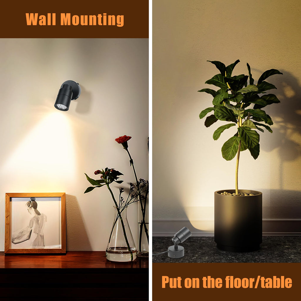 LED Spotlights Indoor, 5W Plants Uplighting with Remote Control Dimmable & Timer, Uplights Indoor Floor Spot Lights for Painting, Picture, Artwork, Accent Stick on Wall Light with 5.9 FT Plug Cord