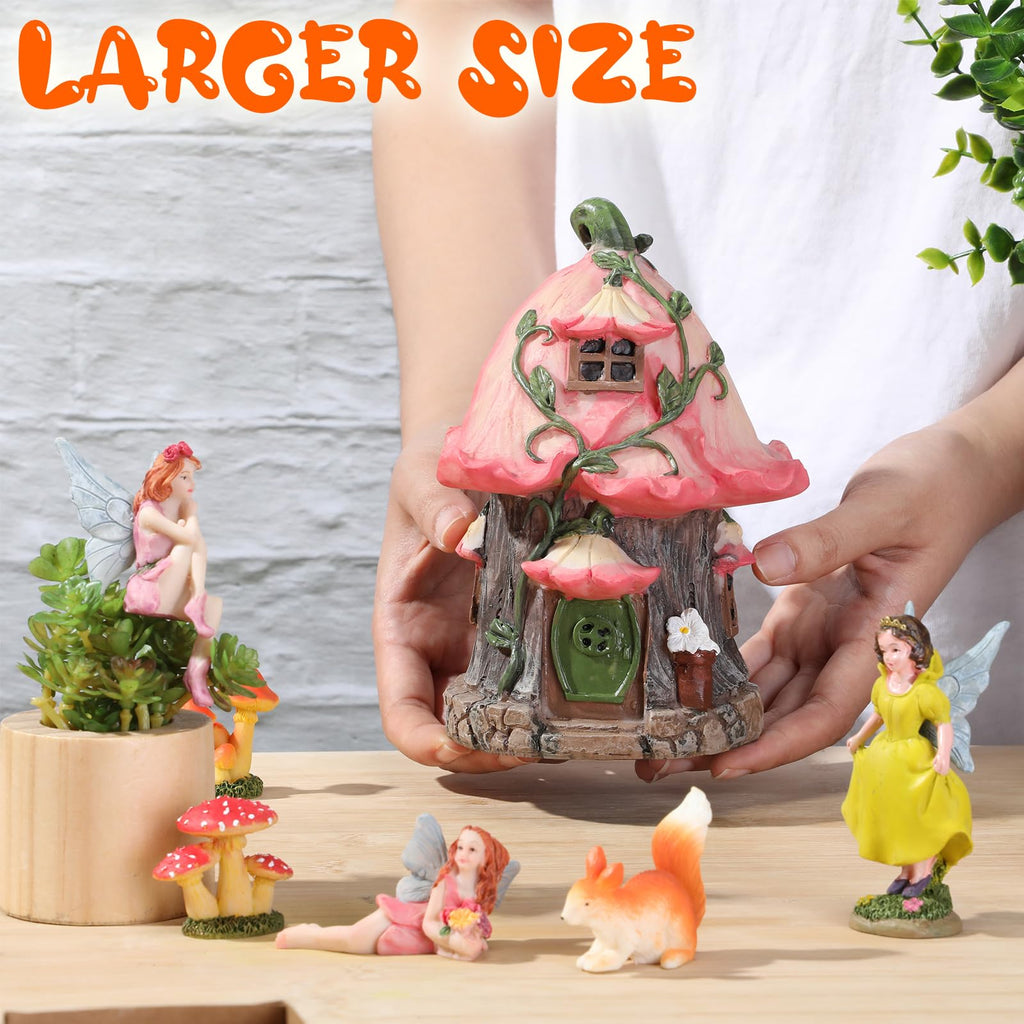 Soaoo Fairy House Garden Figurines Kit Summer Garden Decor Elves Decoration Outdoor Ornaments Animals Butterfly Fairy Mushroom Party Supplies DIY Micro Landscape Dollhouse