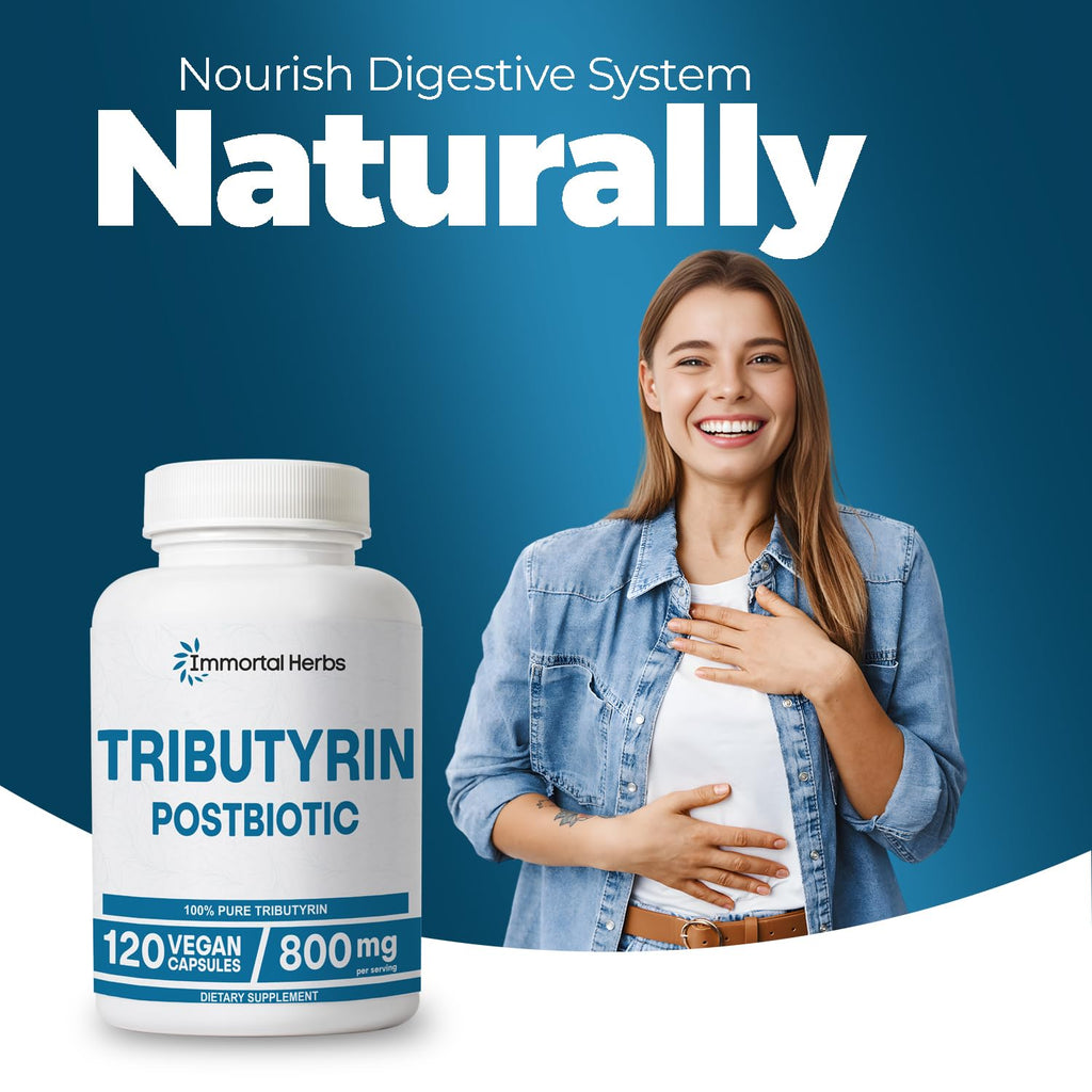 Immortal Herbs Tributyrin Supplement 800mg, Advanced Butyrate Form, 55% Standardized, More Effective Delivery Than Sodium Butyrate, 120 Capsules, Non-GMO & Gluten Free Postbiotic Supplement