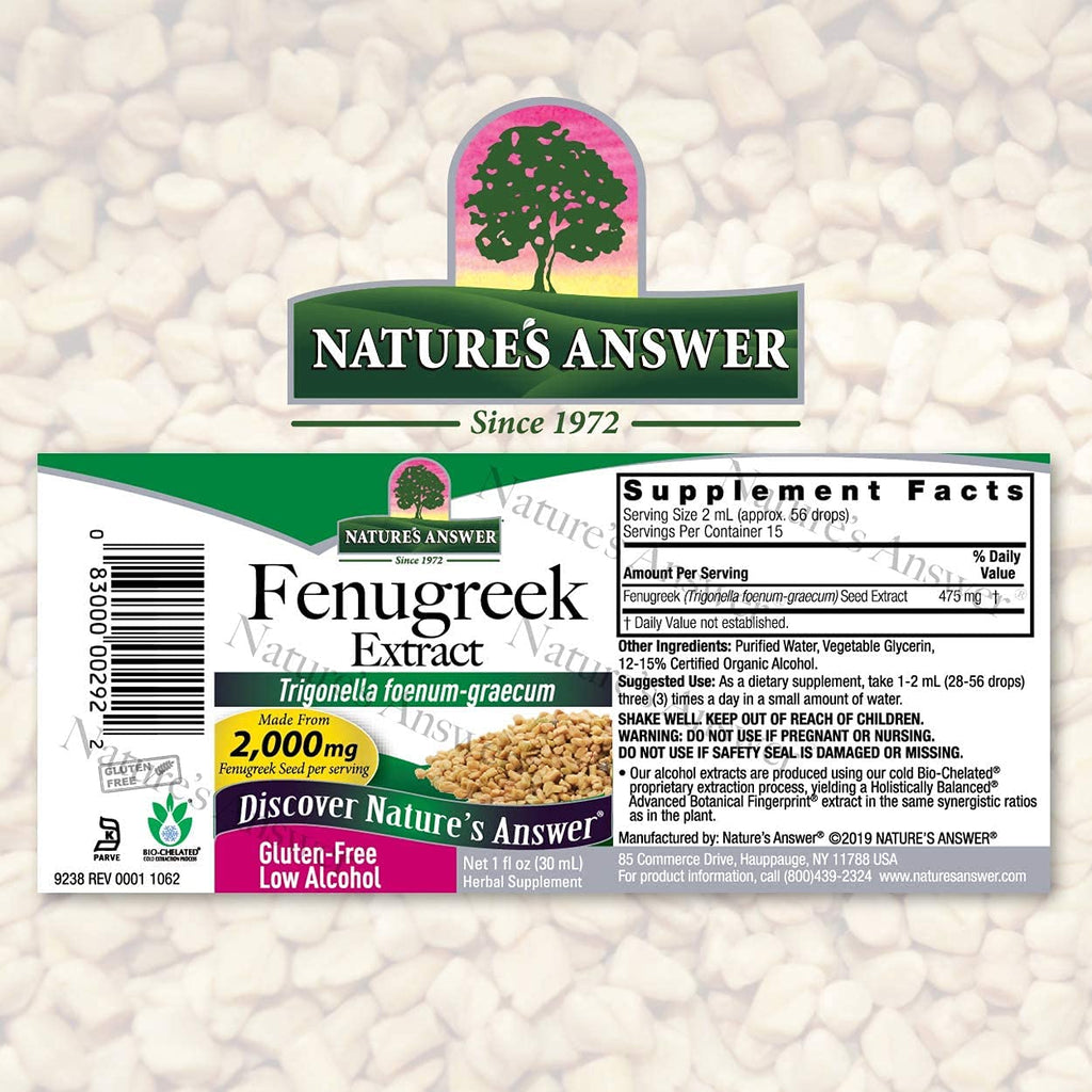 Nature's Answer Fenugreek Seed with Organic Alcohol 2000mg 1oz Extract | Female Reproductive & Lactation Support | Natural Menopause Aid | Gluten-Free, Non-GMO, Vegan | 2 Pack