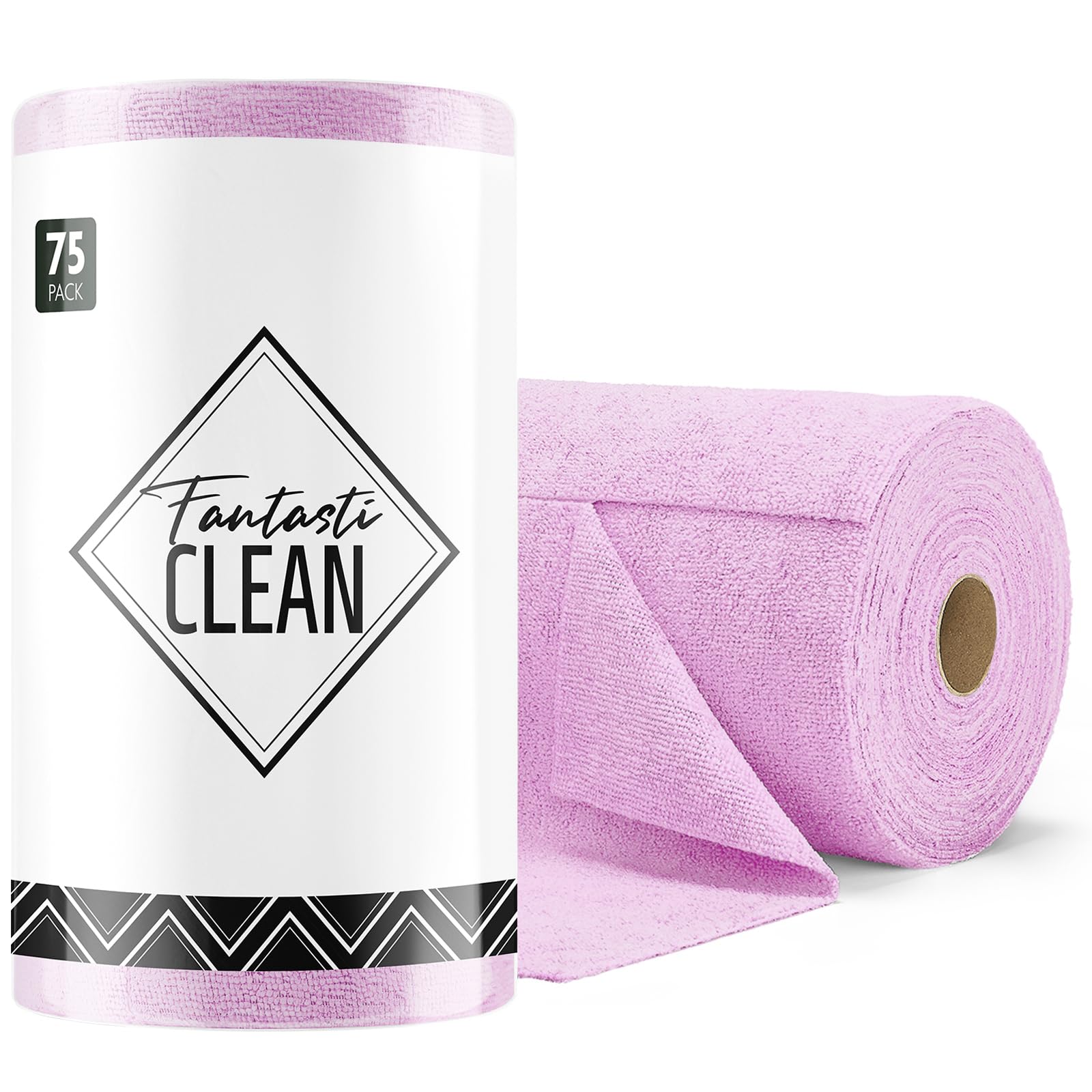 Fantasticlean Microfiber Cleaning Cloth Roll -75 Pack, Tear Away Microfiber Towels, 12" x 12", Reusable, Washable, Scratch Free, Ultra Absorbent Dishcloth for All-Around Cleaning Supplies (Purple)