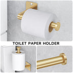 Bathroom Accessories Set, KLJKPA 4 Pieces Gold Bathroom Hardware Set, 24 inch Towel Bar, Towel Racks for Bathroom, Robe Towel Hooks, Toilet Paper Holder Wall Mounted