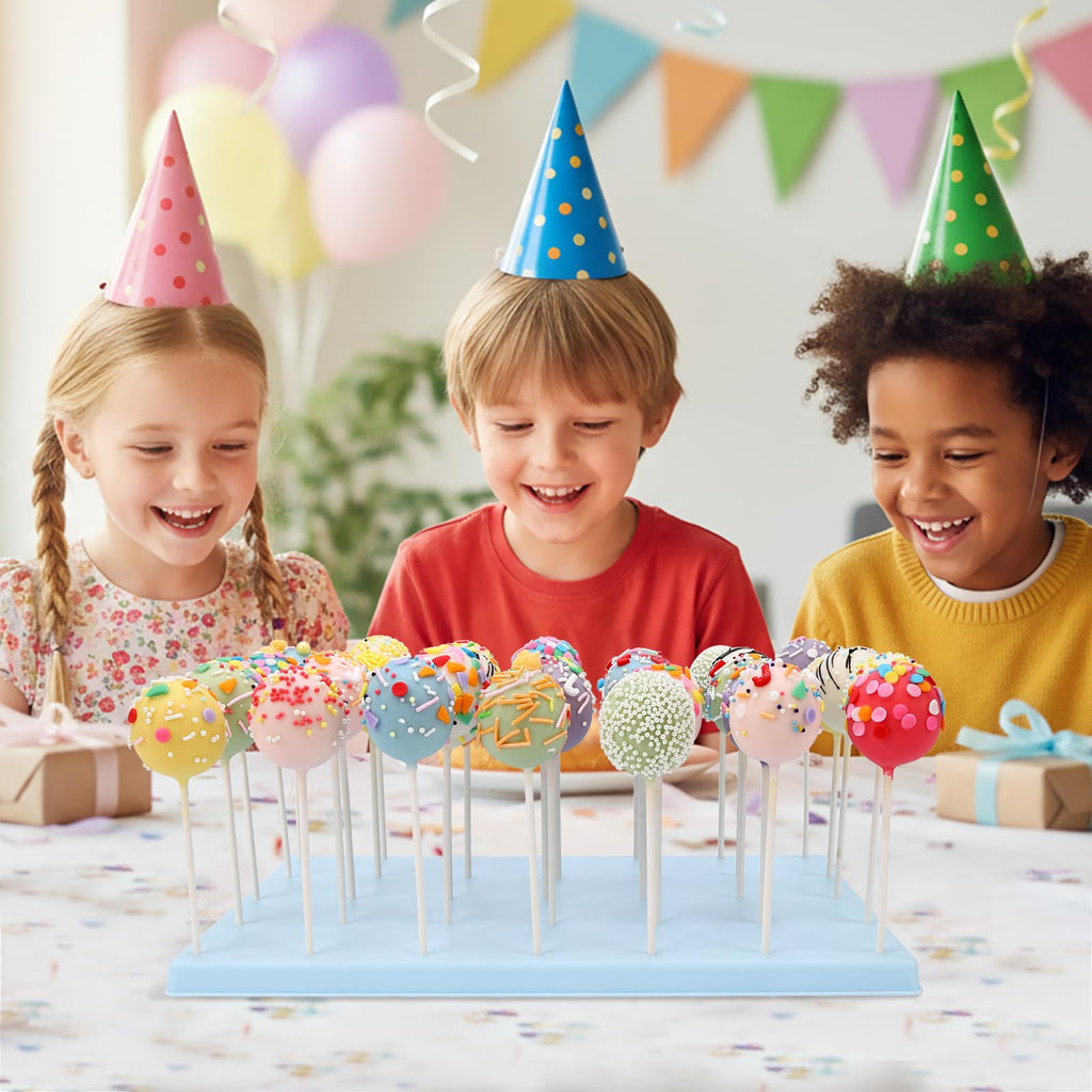 35-Hole Blue Cake Pop Stand with 100 Sticks, 100 Bags & 100 Gold Ties