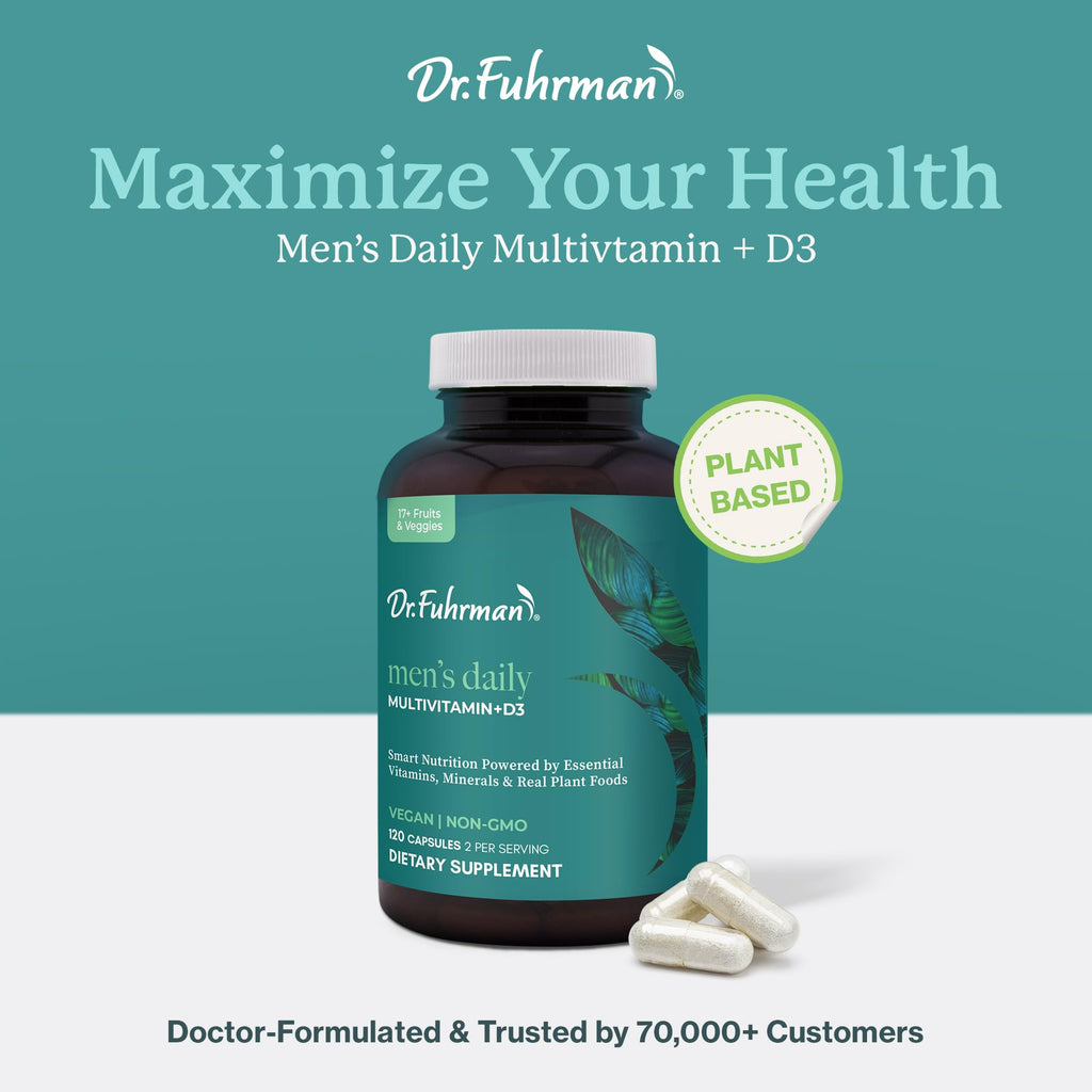 Dr. Fuhrman 2 Month Supply Multivitamin for Men + D3 Vitamin for Immune Support | Vegan Formula Womens Multivitamin with B12 & Zinc | Whole Food multivitamin with 17 Fruits & Veggies