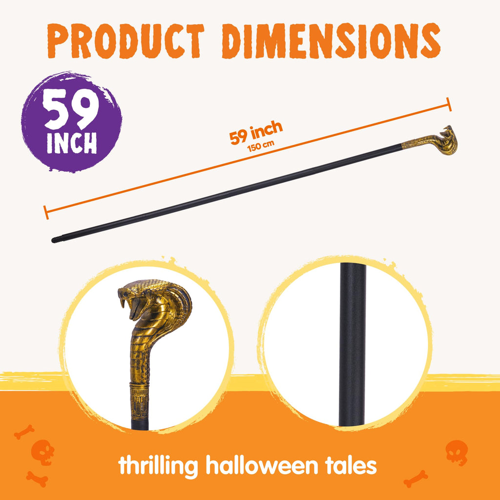 Spooktacular Creations Halloween Walking Cane, Egyptian Snake Staff Walking Stick for Halloween Mystical Pharaoh Ancient Themed Dress Up Party, Pimp Cane Prop for Party Costume