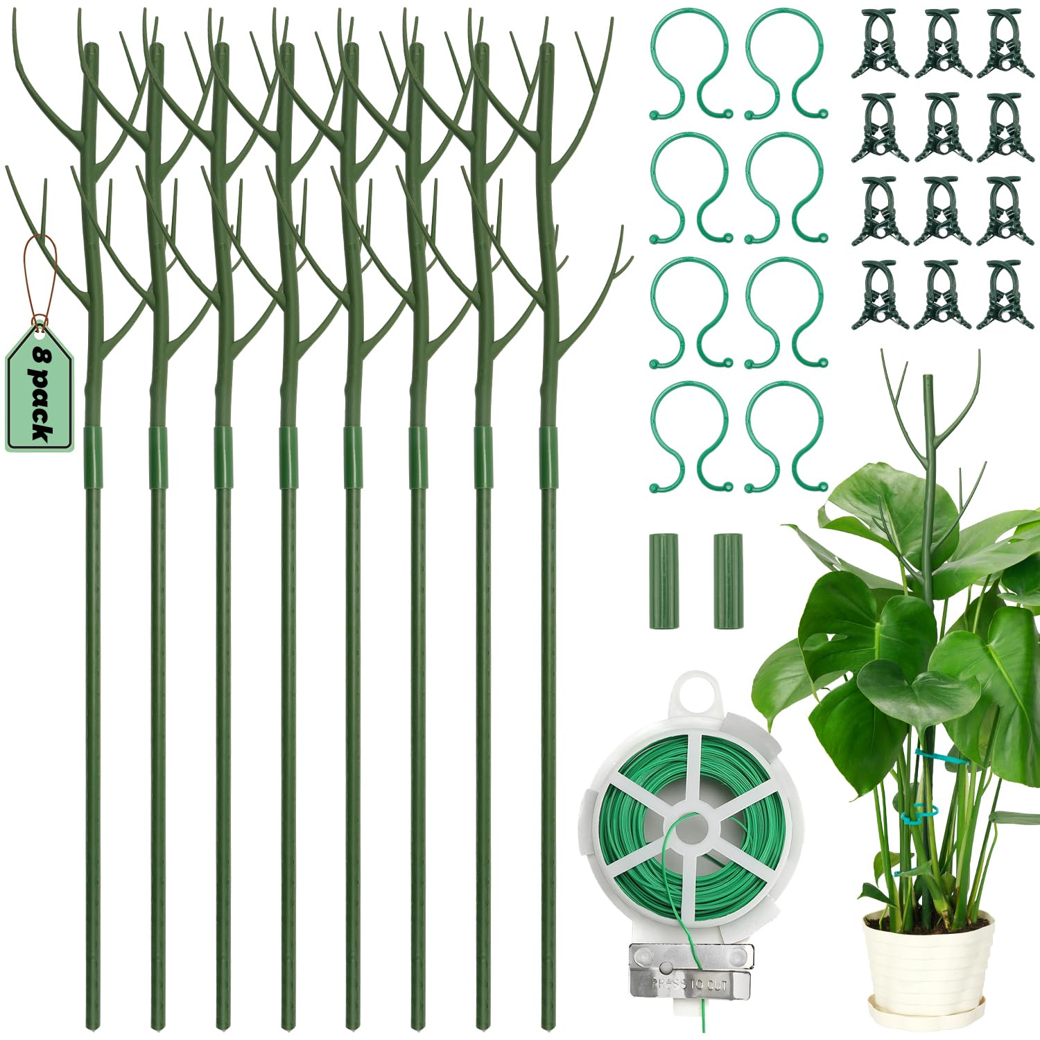 8 Pack Monstera Plant Support Stakes, Detachable Twig Plant Support