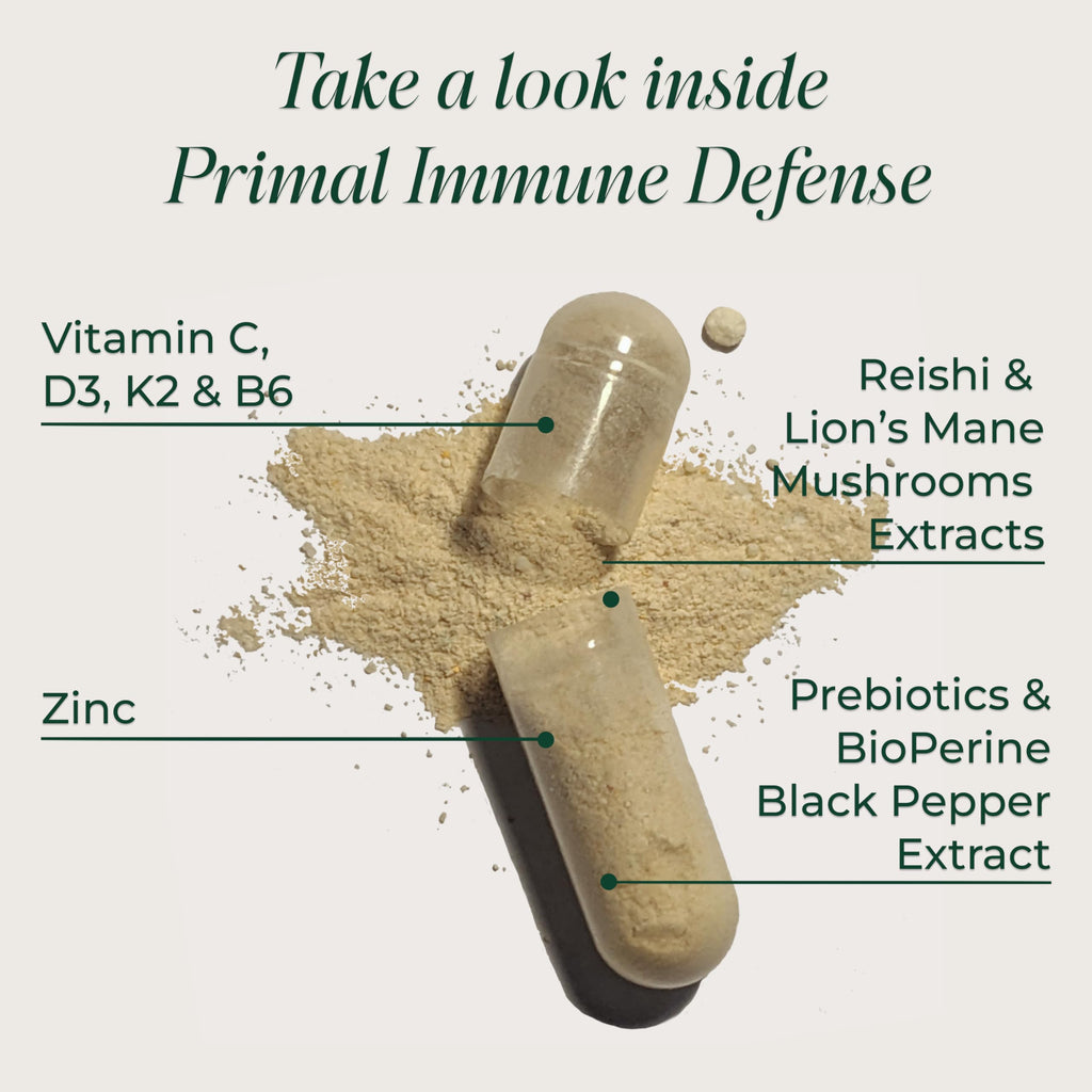 Primal Harvest Primal Immune Defense 10 in 1 Immune Support Supplement - 60 Capsules Immune Vitamins, with 7 Billion CFU Pre and Probiotics, Zinc, VIT C, B6, D3, K2