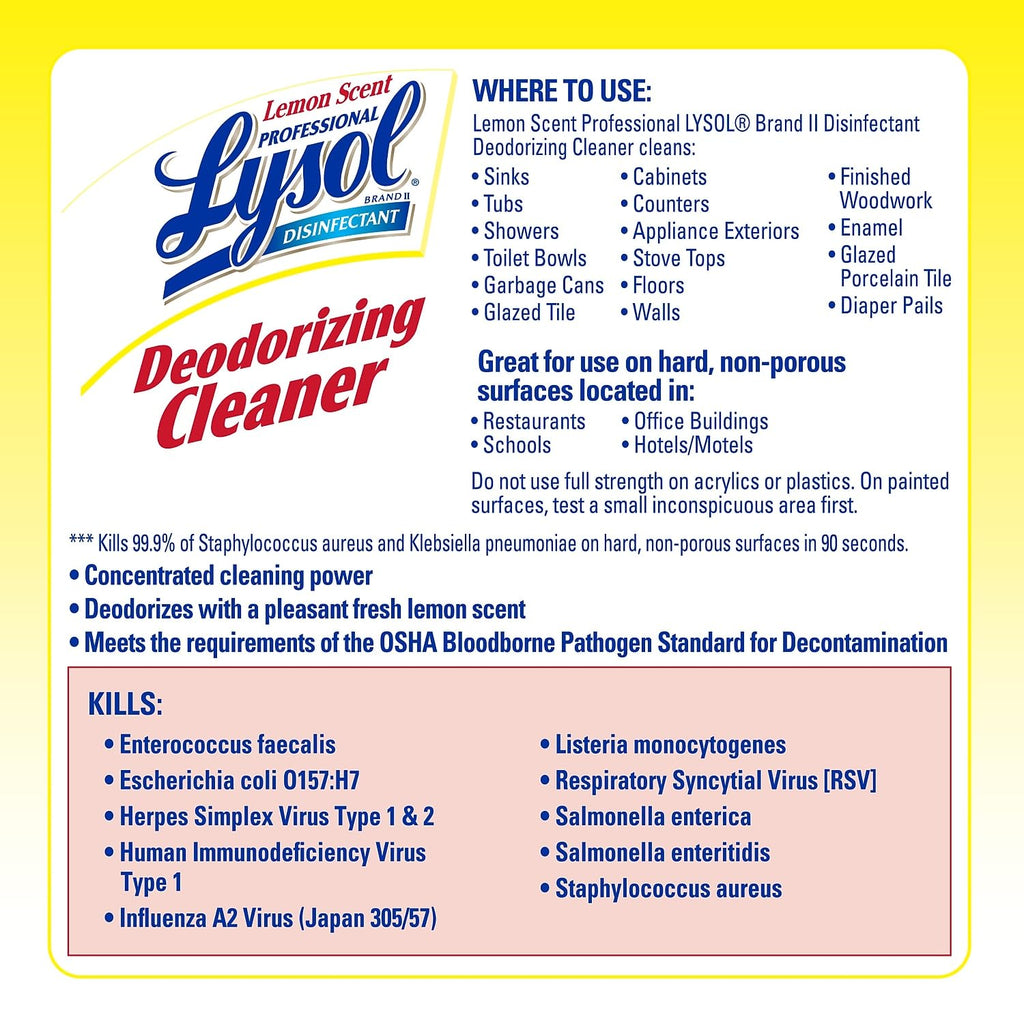 Lysol Professional Lysol Professional Disinfectant Deodorizing Cleaner 128 Pack of, Yellow, Lemon, 512 Ounce, (Pack of 4)