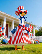bomis Veterans Day Patriotic Porch Goose Outfits for 23 Inch Lawn Statue – Veteran Tribute Goose Costume with Red Heart Sunglasses, Star‑Striped Top Hat, Handheld American Flag