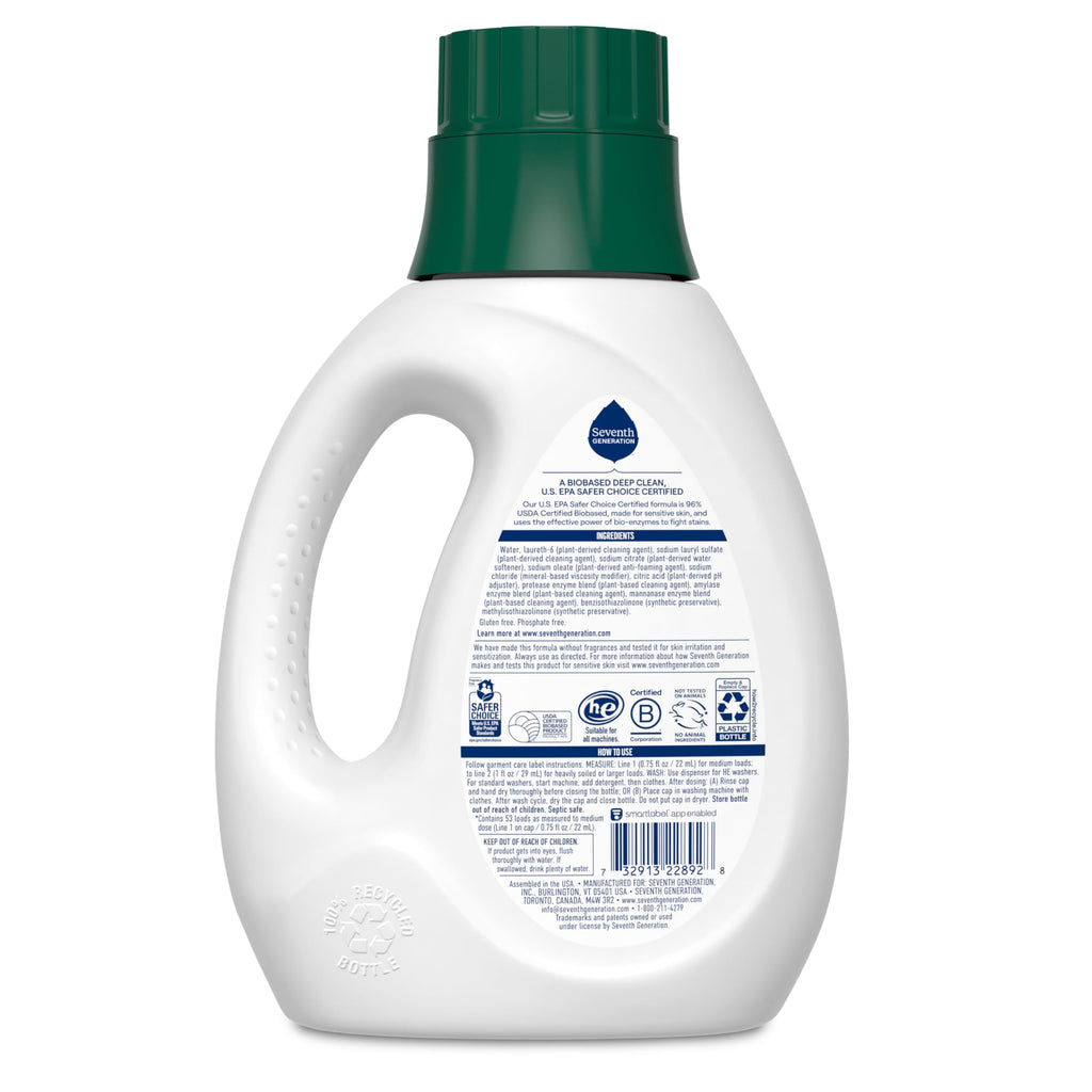 Seventh Generation Laundry Detergent, Free & Clear, 40 oz, Pack of 2