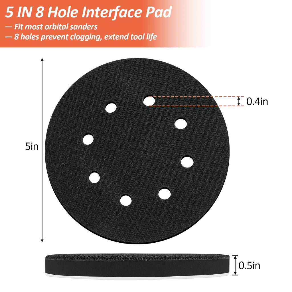 Mkobon 4 Pack 5 Inch 8 Holes Foam Sanding Pads for Orbital Sander