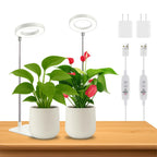 WeeLeeGoo 2 Pack Grow Light with Base, 6000K White Full Spectrum Growing Light Lamp for Indoor Small Mini Micro Green Pot Plants, 5-Level Dimmable, Auto Timer 4/8/12/18 Hrs
