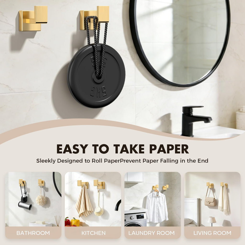 Bathroom Accessory Towel Bar Set: 15 Pieces Gold Bathroom Hardware Square SUS304 Stainless Steel - Wall Mounted Towel Rack&Toilet Paper Holder&Towel Ring and Towel Hook