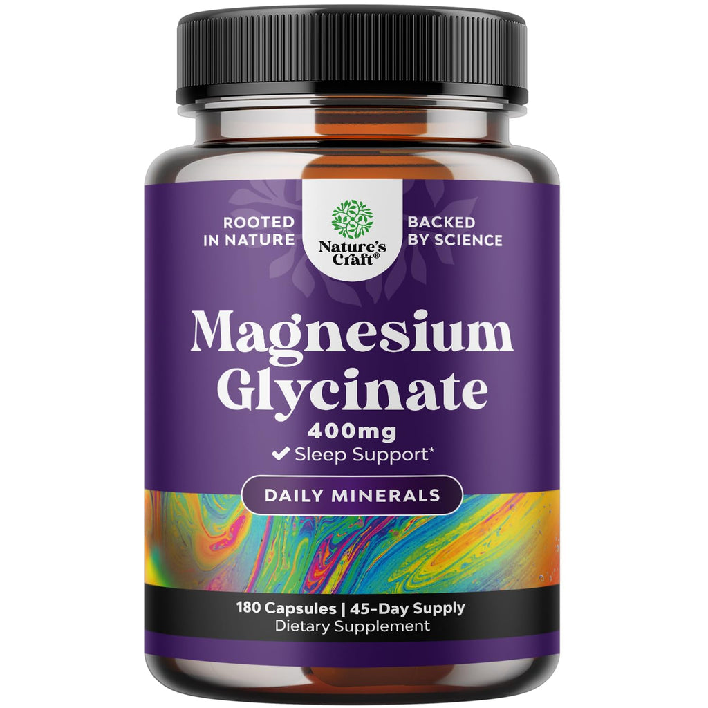Pure Magnesium Glycinate Supplement 400mg Per Serving - Vegan High Absorption Chelated Magnesium Capsules for Women & Men with Elemental 400mg for Mood Sleep and Relaxation Support - 180 Count