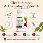 QNJIX Nutrise Beetroot Capsules - 1000mg, Beetroot Circulation Supplement with Grape Seed Extract, 3-in-1 Formula, Boost Energy, Improve Mental Clarity, Non-GMO & Gluten Free, 90 Capsules (1)