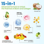 2 Pack Biotin Gummies with Collagen & Keratin for Hair Skin Nails- Women Men, Kids - 120 Blueberry Flavored Gummies