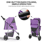 Pet Stroller for Small Dogs 10 lbs, Dog Stroller for Medium Dogs 30 lbs, Cat Strollers for 2 Cats, 3 Wheels Foldable Jogger Puppy Stroller with Storage Basket and Cup Holder, Purple Polka Dots