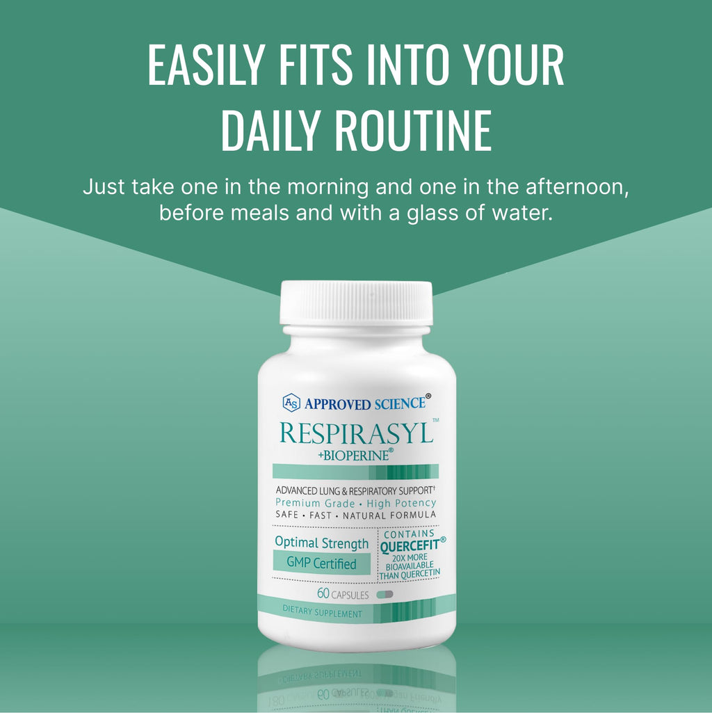 Approved Science® Respirasyl - Lung and Respiratory Support - with Quercefit, Vitamins A,C,D, BioPerine - 3 Month Supply - Made in the USA