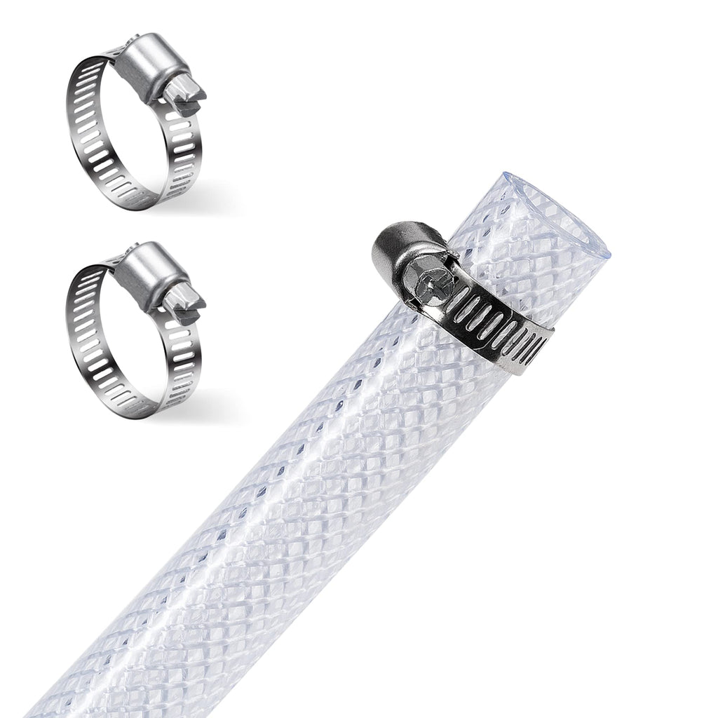 DAVCO 1/2" ID - 10 ft Heavy Duty Braided Clear Plastic Vinyl Tubing, Flexible High Pressure Reinforced PVC Plastic Tube Hose, Non-toxic, BPA Free, with 2 Stainless Clamps
