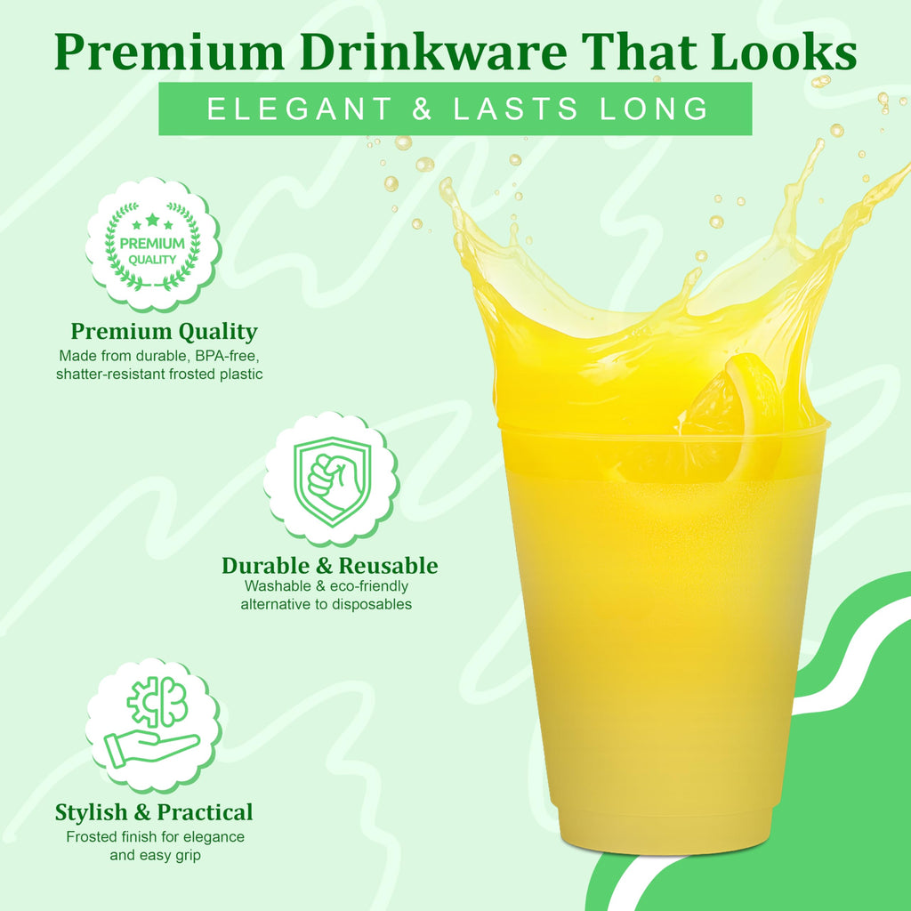 Concession Essentials – 16oz Frost Flex Plastic Cups – Shatterproof Reusable Drinkware for Parties, Weddings & Events – 25 Pack