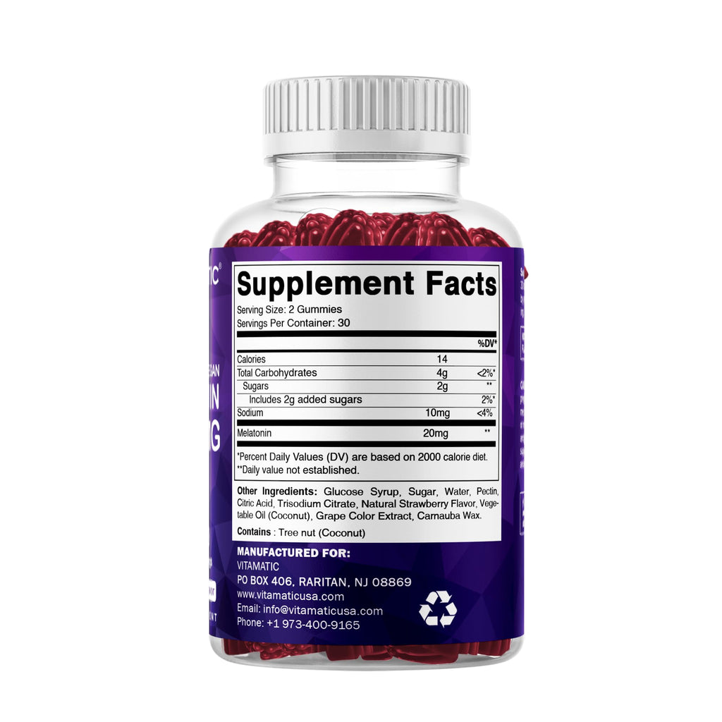 Vitamatic Melatonin 20mg Gummies for Adults, 30 Servings - 60 Count - Non-Habit Forming Supplement (Pack of 2)