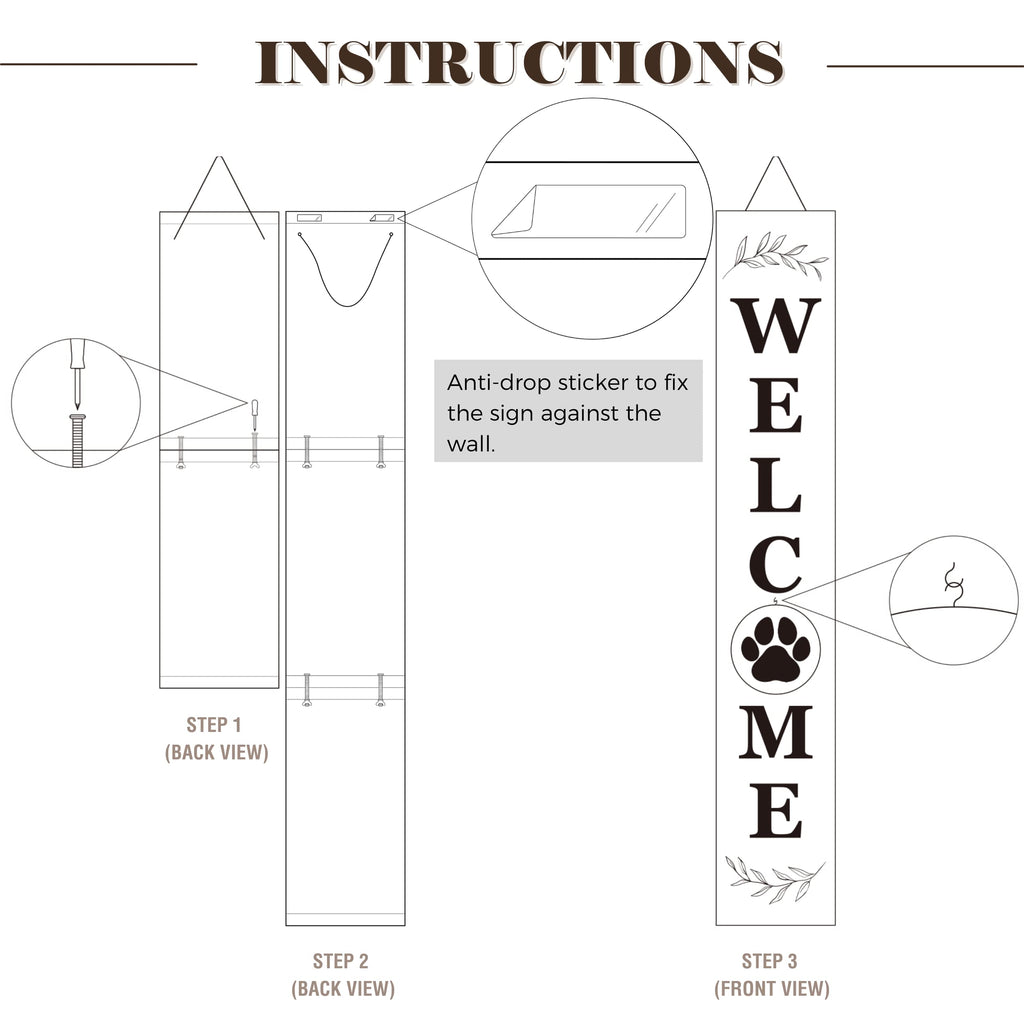 Perfnique Welcome sign for front porch standing, 47 x 7.9 Inch Wooden Leaner Sign with 10 Interchangeable Designed Icons, Seasonal Decor for Spring Easter Fall Christmas(Black)